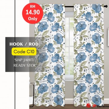 C10 Flora Semi-Blackout Curtains 140x220cm | 2-in-1 Hook & Rod | Door, Window Ready